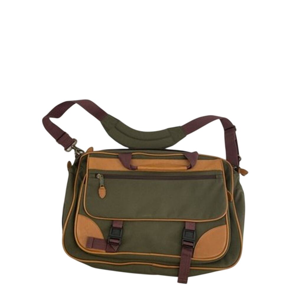 LL Bean Vintage Green Expandable Canvas Leather Messenger Briefcase Laptop Bag